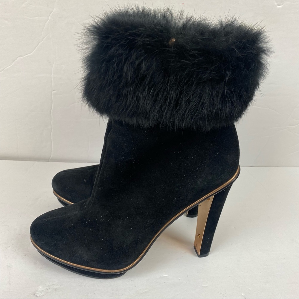 BCBGMaxAzria Black Ankle Boots with Fur Trim